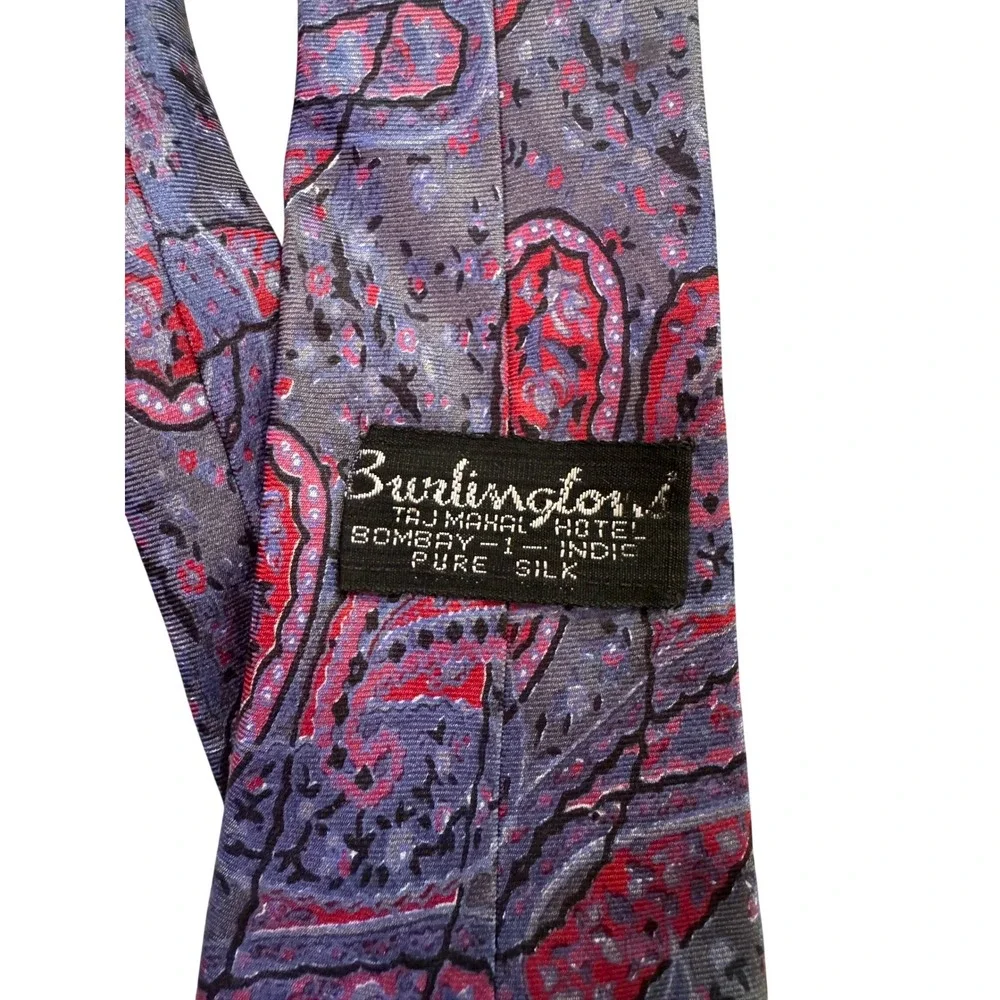 Burlington Taj Mahal Hotel Bombay‎ Mens Pure Silk Paisley Tie Purple Red Blue